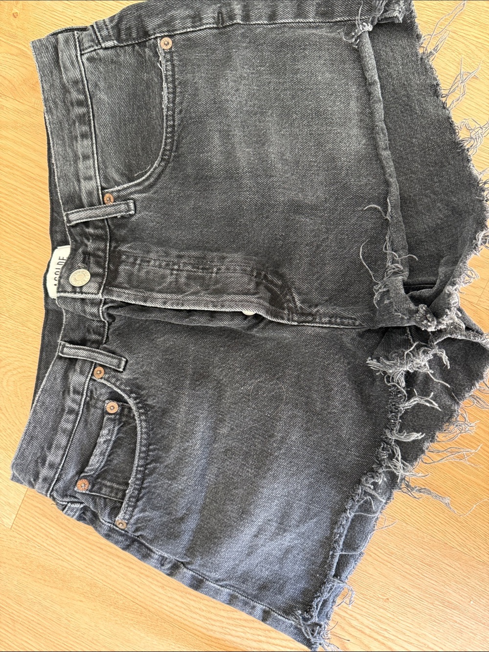 Agolde Washed Black High-Rise Cutoff Denim Shorts